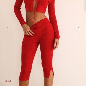 House of CB Red Knit Cropped Pants Cherry Knit Capri Trousers